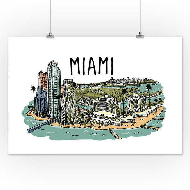 Miami Florida Line Drawing Lantern Press Artwork 12x18 Art Print Wall Decor Travel Poster Com - Miami Wall Decor Miami Florida Line Drawing Lantern Press Artwork 12x18 Art Print Wall Decor Travel Poster Com - Miami Wall Decor