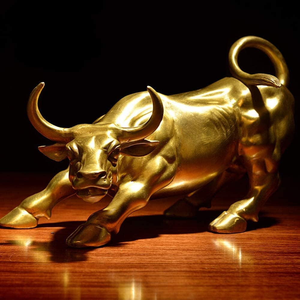2021 Years Bull Statue Ox Brass Sculpture Wall Street Bulls Figurine Home Decor 