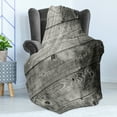 thumbnail image 4 of Dark Grey Soft Flannel Fleece Blanket, Ombre Style Grunge Wooden Planks Rustic Timber Oak Wall Rough Texture Image, Cozy Plush for Indoor and Outdoor Use, 70" x 90", Black Pale Grey, by Ambesonne, 4 of 5
