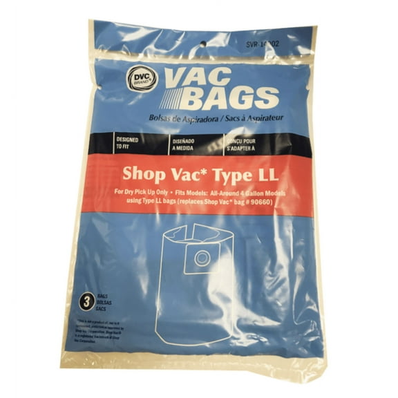 3 DVC Vacuum Bags for Shop Vac 4 Gallon Replaces Type LL and #90660