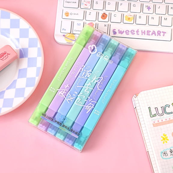 Morandi Dual-Tip Highlighter 7 Pcs Highlighters And Pens Aesthetic Highlighters With Chisel Tip Pastel Markers Multicolor Aesthetic