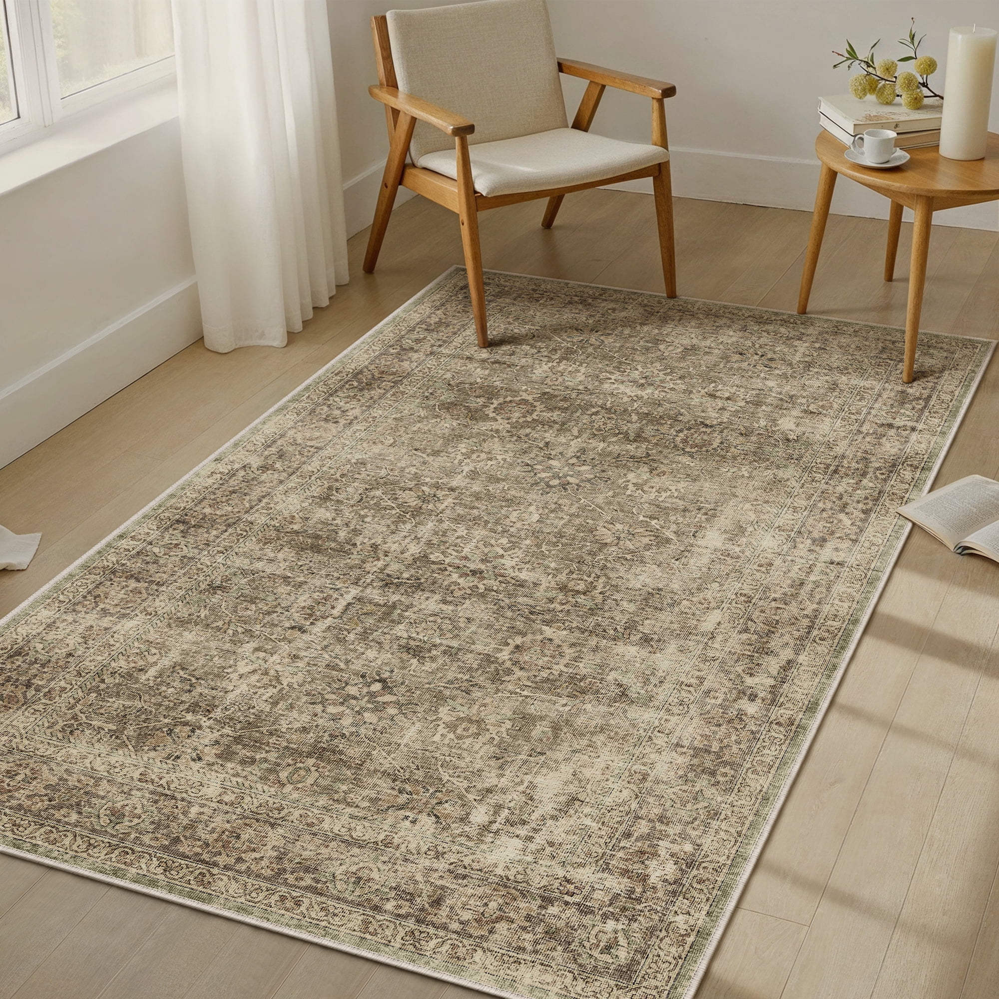 BERTHMEER 5'x7' Area Rugs for Living Room Bedroom Dining Room Office Farmhouse Oriental Traditional Vintage Non-slip Washable Throw Rugs,Brown