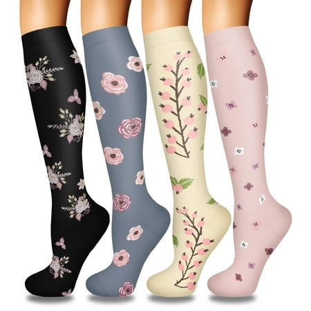 4 Pairs Compression Socks for Women Circulation-Best Support for Nurses Running Athletic Travel L-XL