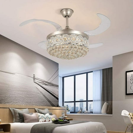 

Ceiling Fans 42 inch Crystal Chandelier Led Lamp with Remote Control 3 color changes for Living Room Bedroom