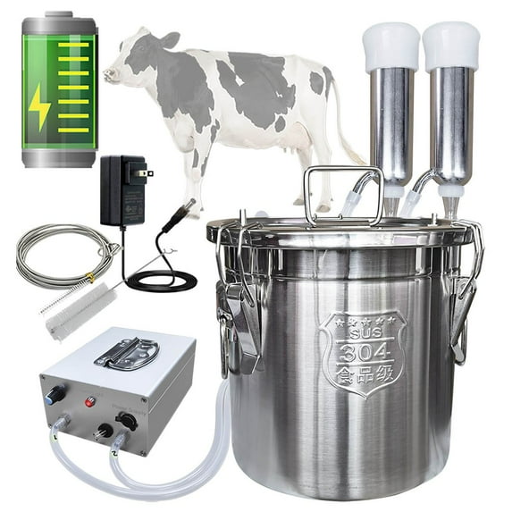 Hantop 6L Cow Milking Machine, Rechargeable Battery Powered Speed Adjustable Pulsating Vacuum Pump, 304 Stainless Steel Milk Bucket with Auto Stop Check Valve Cow Milker Machine (Pro Model)