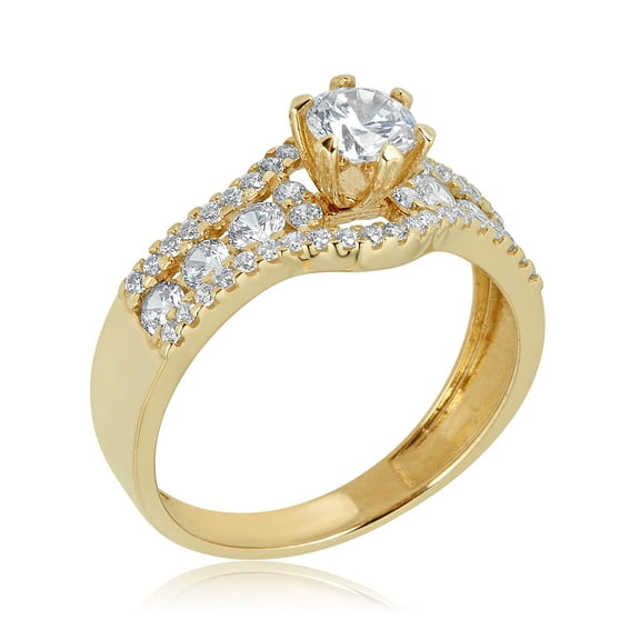AVORA 10K Yellow Gold 0.50 Carat Simulated Diamond CZ Engagement Wedding Anniversary Ring  - Size 7.5