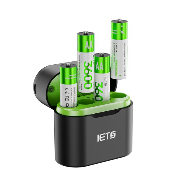 Pilas AA recargables y cargador rápido IETS 3600 mWh (paquete de 4)