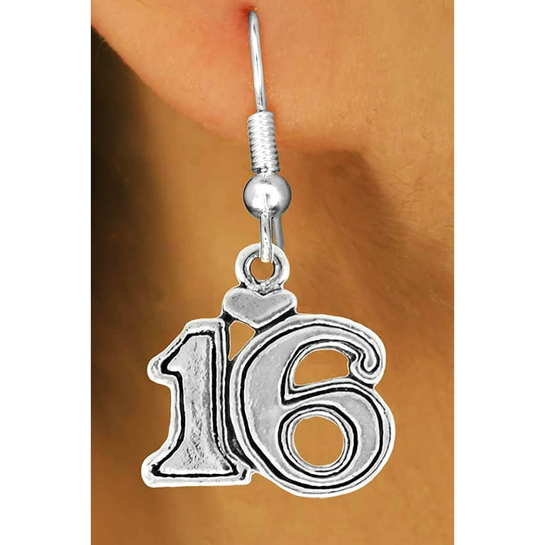 Precious, Sweet Sixteen Fishhook Earrings, With Small Heart Above The 16,  Silver Finish, No Lead, Nickel, Or Cadmium In The Metal,  Hypoallergenic-Safe 