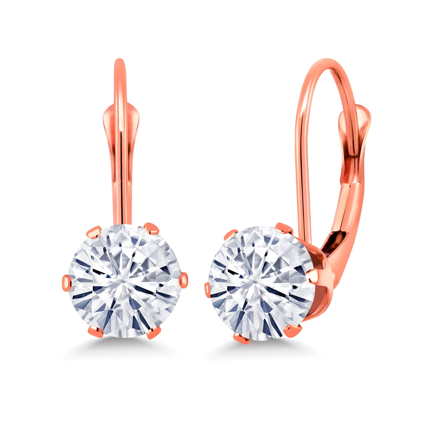 Gem Stone King Moissanite Leverback Earrings for Women (1.60 Cttw, Gemstone Birthstone, Round 6MM)