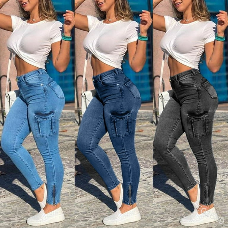 Skinny Butt Lifting Jeans for Women Elastic Waist Zipper Leg Ankle
