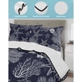 thumbnail image 3 of Quilts Queen Size Bedding Set, Navy Blue Coastal Reversible Summer Quilt 3 Pieces, Starfish Coral Summer Beach Ocean Lightweight Bedspreads Coverlets with 2 Pillow Shams for All Seasons, 3 of 5