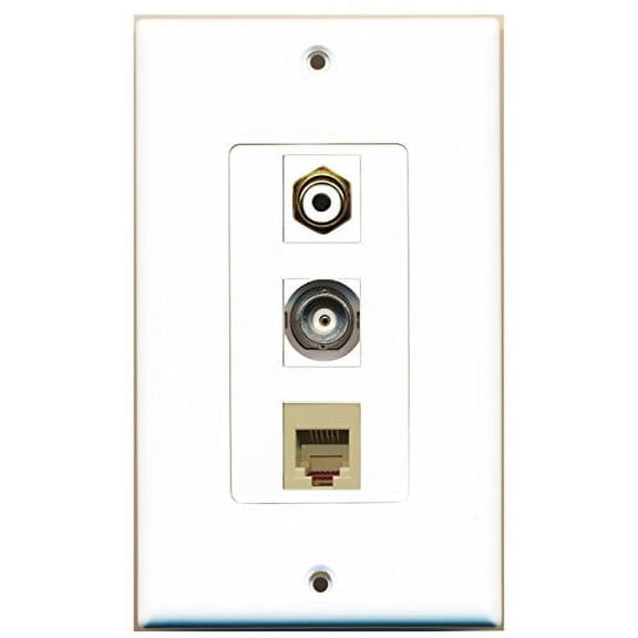RiteAV - 1 Port RCA White and 1 Port Phone RJ11 RJ12 Beige and 1 Port BNC Decorative Wall Plate Decorative