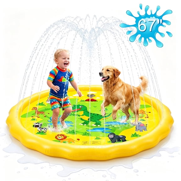 67" Splash Pads for Kids & Dogs, Non-Slip Water Play Mat, Toddler Sprinkler Pool, Inflatable Summer Outdoor Toys, Backyard Pad for Girls, Boys & Pets