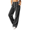 thumbnail image 5 of Women Casual Fleece Wide Leg Pants, Elastic Waist Loose Long Trousers with Side Pockets for Daily Loose Outfits Gray-A M(M), 5 of 8