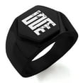 thumbnail image 1 of Stainless Steel Ancient Tribal Initiative Rune Engraved Hexagon Crest Flat Top Biker Style Polished Ring, 1 of 1