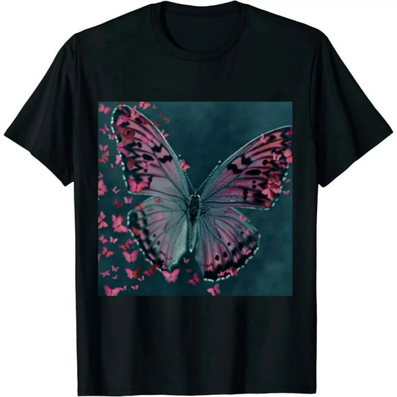 Qinduosi Graphic Tees for Women Butterfly Letter Print Short Sleeve Casual T Shirts Tops Black