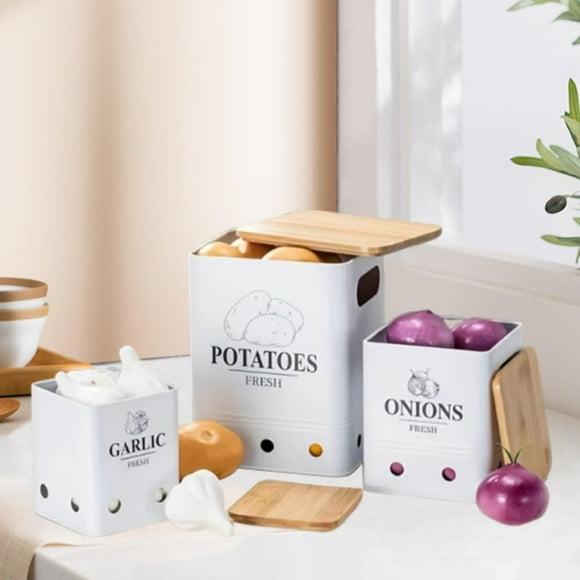 Elodie 3 Pieces Potato Onion Garlic Kitchen Storage Canister with Ventilation Holes