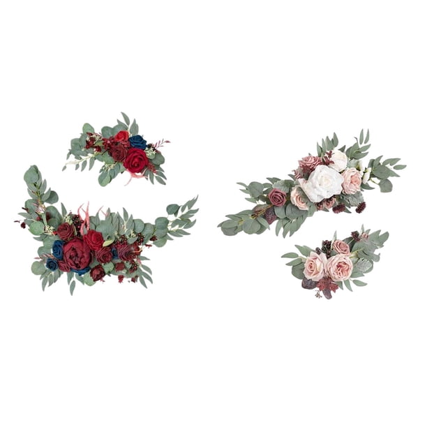 Guirnalda de flores artificiales con hojas verdes, hecha a mano, para decoración de pared y fiestas. Rojo Blanco Púrpura