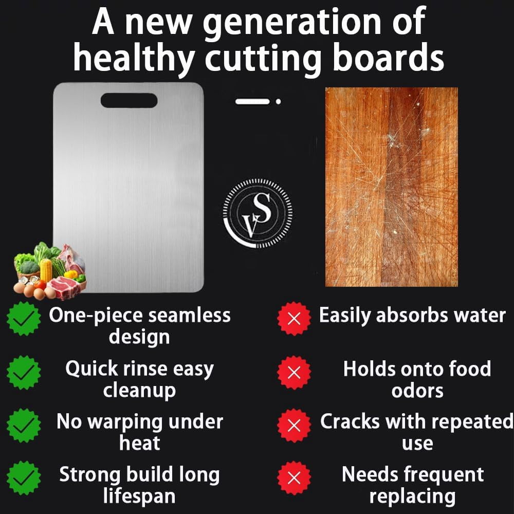 2025 New Katuchef Titanium Cutting Boards for Kitchen, Katuchef Cutting Board, Large Double-Sided Design Allows for Separate Preparation of Raw and Cooked Food