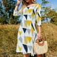 thumbnail image 4 of Abstract Triangle Yellow Grey Navy Pattern Womens Summer Dress Tie Back A Line Flare Dress, 4 of 9