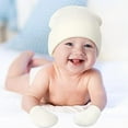 thumbnail image 2 of Ticikt Baby Knit Beanie & Mitten Set, Solid Color Soft Warm Toddler Hat Gloves Kit for Autumn Winter,White,2-6 Years, 2 of 5