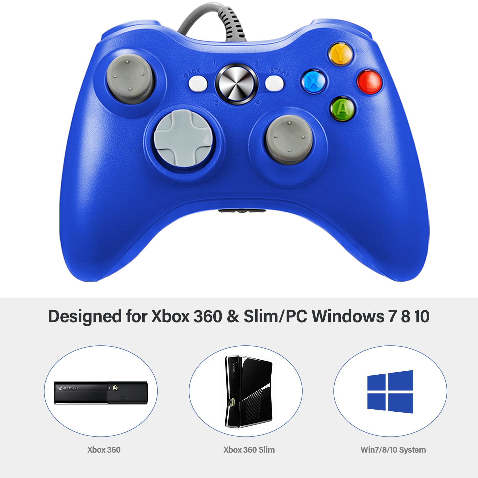 LUXMO Xbox 360 Wired Controlle with Shoulders Buttons for Xbox 360/Xbox 360 Slim/PC Windows 7 8 10 Game (Blue) - image 2 of 7