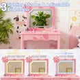 thumbnail image 4 of iRerts Kids Vanity Set with Lights, Cow Kids Make Up Vanity Desk with Mirror for Little Girls, 2 in 1 Princess Girls Makeup Vanity Toddler Vanity Table and Chairs Set with Drawer, Pink, 4 of 11