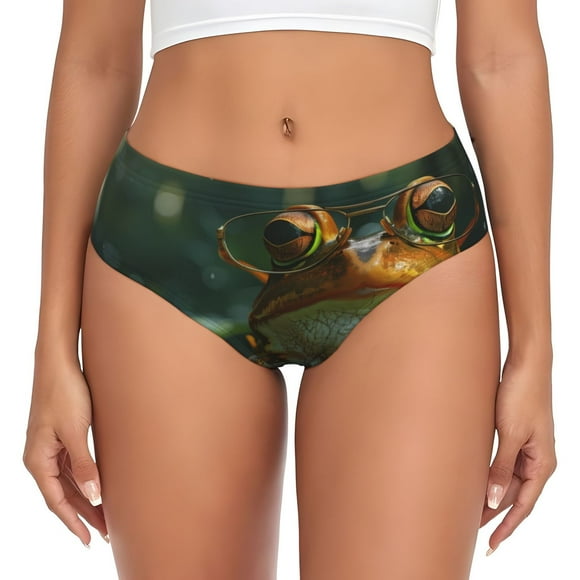 Saiise Intellectual Frog Pond Print Women's High-Waisted Brief Panties, Moisture-Wicking Cotton Underwear for Comfort and Breathability-X-Large