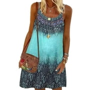 SEXY DANCE Colisha Boho Tanks Dress For Women Floral Summer Dresses Sleeveless Casual T-Shirt Dress Spaghetti Strap Beach Sundress Cover Ups