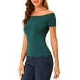 thumbnail image 5 of Allegra K Women's Short Sleeves Off the Shoulder Hipbone Length Solid Blouse, 5 of 7