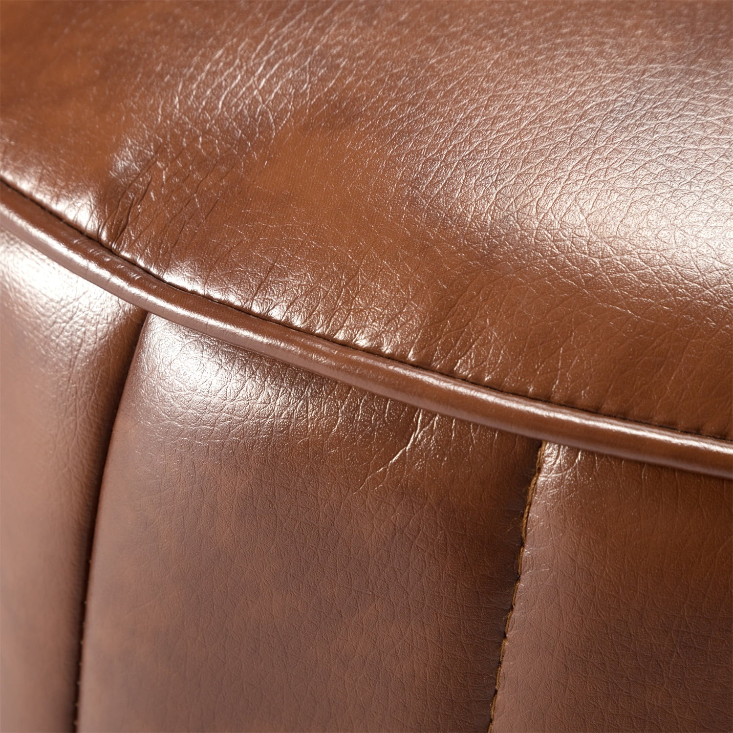 Kadyn 16.5" Round Ottoman, PU Upholstered Footstool for Living Room, Modern Round PU Ottoman for home, Brown Kadyn 16.5" Round Ottoman, PU Upholstered Footstool for Living Room, Modern Round PU Ottoman for home, Brown
