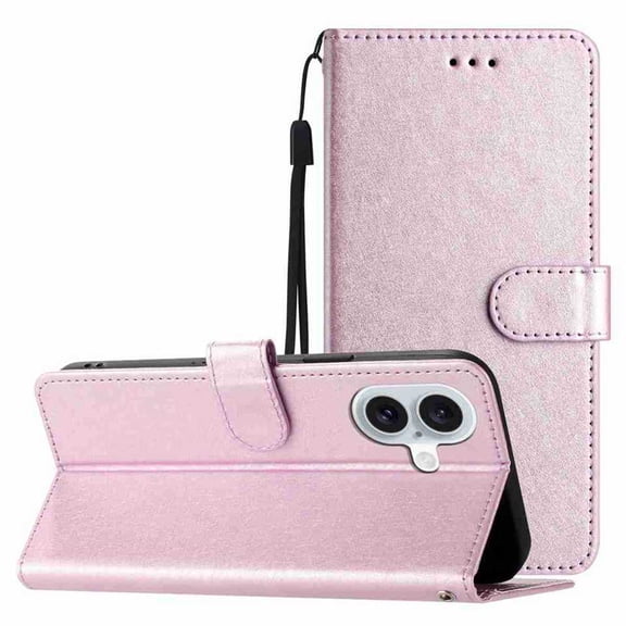 for iPhone 17 Wallet Case, Faux Leather Flip Folio Phone Cover with Card Slots Kickstand Magnetic Clasp Wrist Strap Slim Lightweight Shockproof Protective Phone Case, Purple