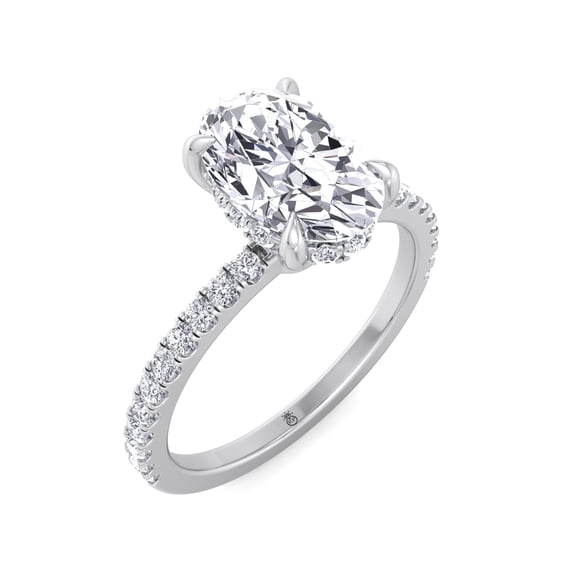 Samoa - Moissanite Oval Cut Lab Diamond Invisible Halo Engagement Ring with Sidestones