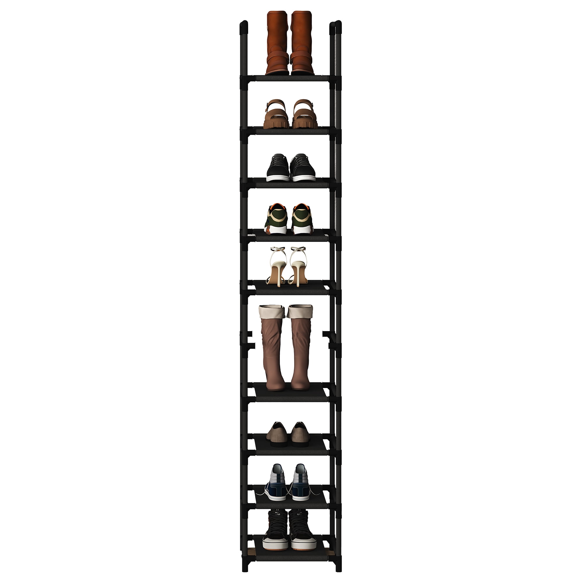 PYY 10-Tier Metal Shoe Rack Organizer – Space-Saving Tall Vertical Storage Stand – Removable Fabric Shelves – Sturdy Narrow Design for Entryway, Closet, Living Room and Home Office – 330*330*1730mm