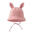 thumbnail image 2 of Baby Sun Hat Kids Boys Girls Cotton Solid Bucket Hat with Ears Adjustable Chin Strap Summer Hat for Toddler 0-3 Years, 2 of 6