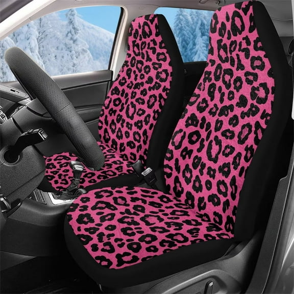 Binienty Leopard Pink Car Seat Covers for Women Front Seats Fluffy Auto Seat Covers Set Removable Vehicle Bucket Cushion For Truck SUV Sedans