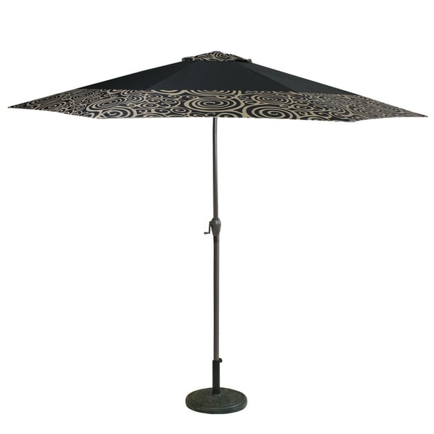 Lb International 9 Octagon Swirl Pattern Outdoor Patio Market Umbrella With Hand Crank And Tilt Black Tan Walmart Com Walmart Com