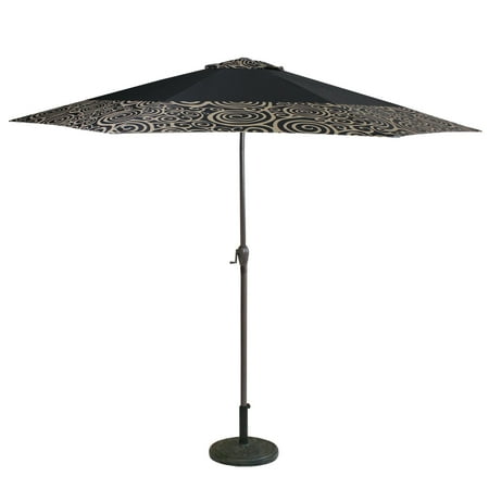 Octagon Market Market LB International 9' Octagon Swirl Pattern Outdoor Patio Market Umbrella with Hand Crank and Tilt - Black/Tan ()