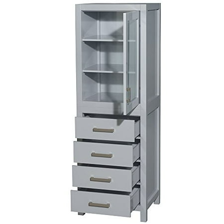 4 Drawer Tower - Wyndham Collection Sheffield 24 inch Linen Tower in Gray with Shelved Cabinet Storage and 4 Drawers