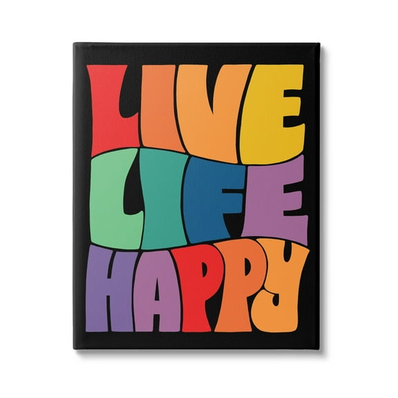 Stupell Industries Live Life Happy Groovy Phrase Holiday Painting Gallery Wrapped Canvas Print Wall Art