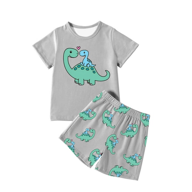 Hiiyo Little Boys Outfits Cartoon Dinosaur Short Sleeve T Shirt & Shorts Set, Sizes 6-7Y
