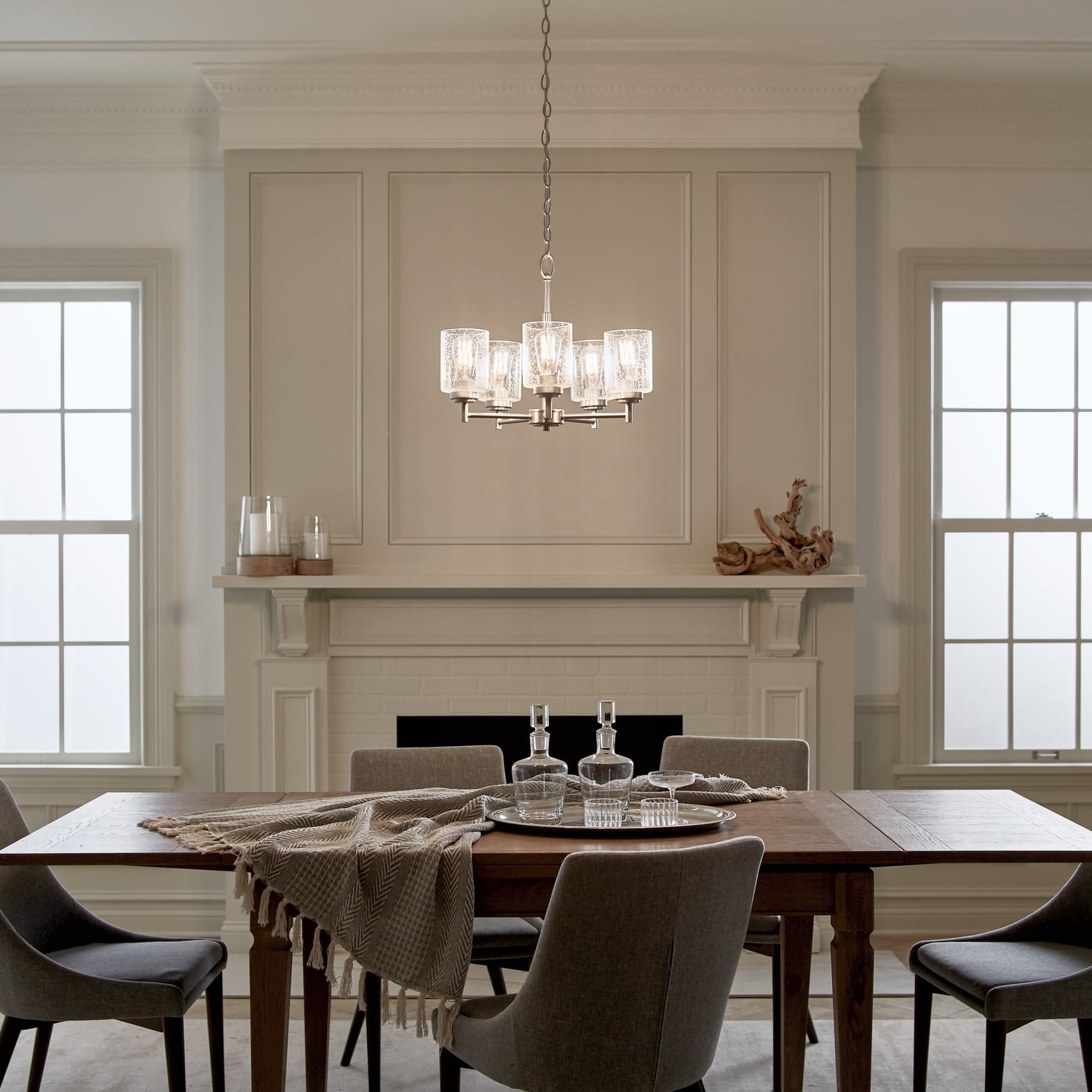Kichler Winslow 5 Light Brushed Nickel Contemporary Chandelier with Clear Seeded Glass