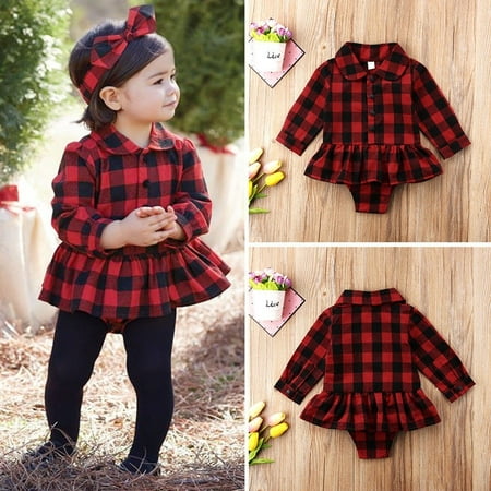 Emmababy Toddler Infant Baby Girl Plaid Cotton Romper Bodysuit