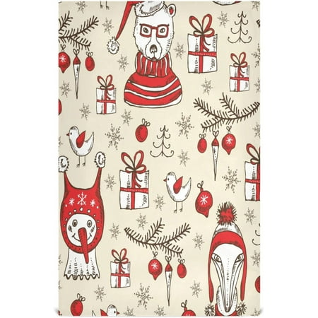 

Anyway.go Funny Bear Fox Snowman Kitchen Dish Towel Set of 4 Christmas 18x28in Absorbent Dishcloth Reusable Cleaning Cloths for Household Use