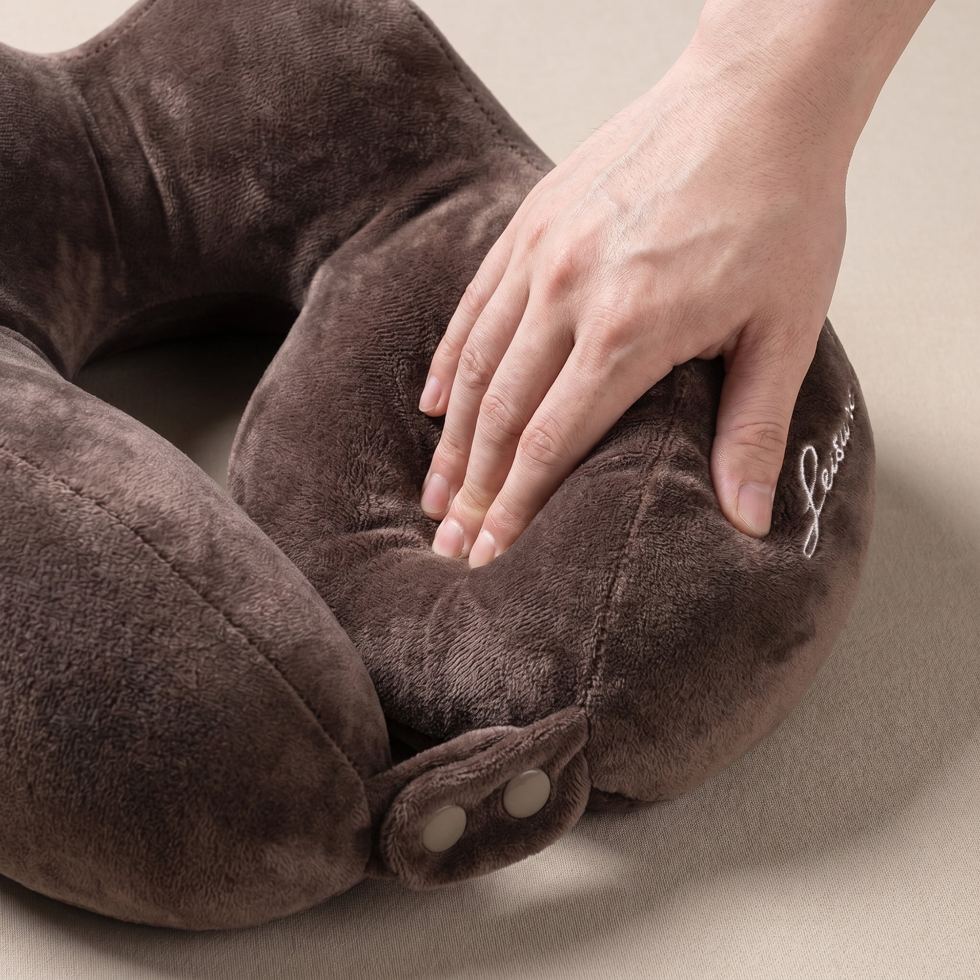 Unique Bargains PP Cotton U Shape Neck Pillow with Earplugs and Eye Mask Coffee 11"x10"x4"