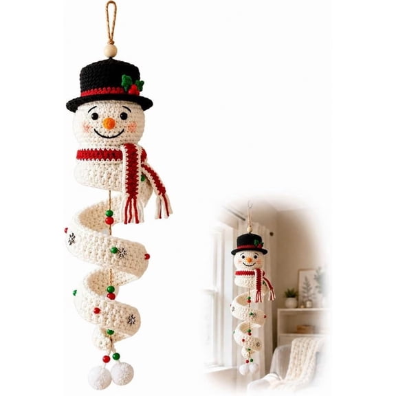Crochet Snowman Spiral Ornament DIY Kit, Christmas Starter Included | Holiday Tree Decor Gift for Adults, Step by Step Instructions Decor for Window Porch Wall Cabinet Display