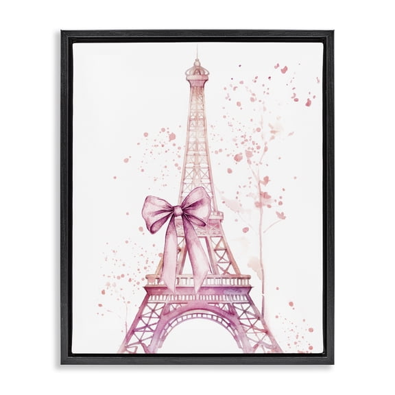 Bow Bedecked Paris Tower Black Framed Floater Canvas Wall Art, design by Kim Allen