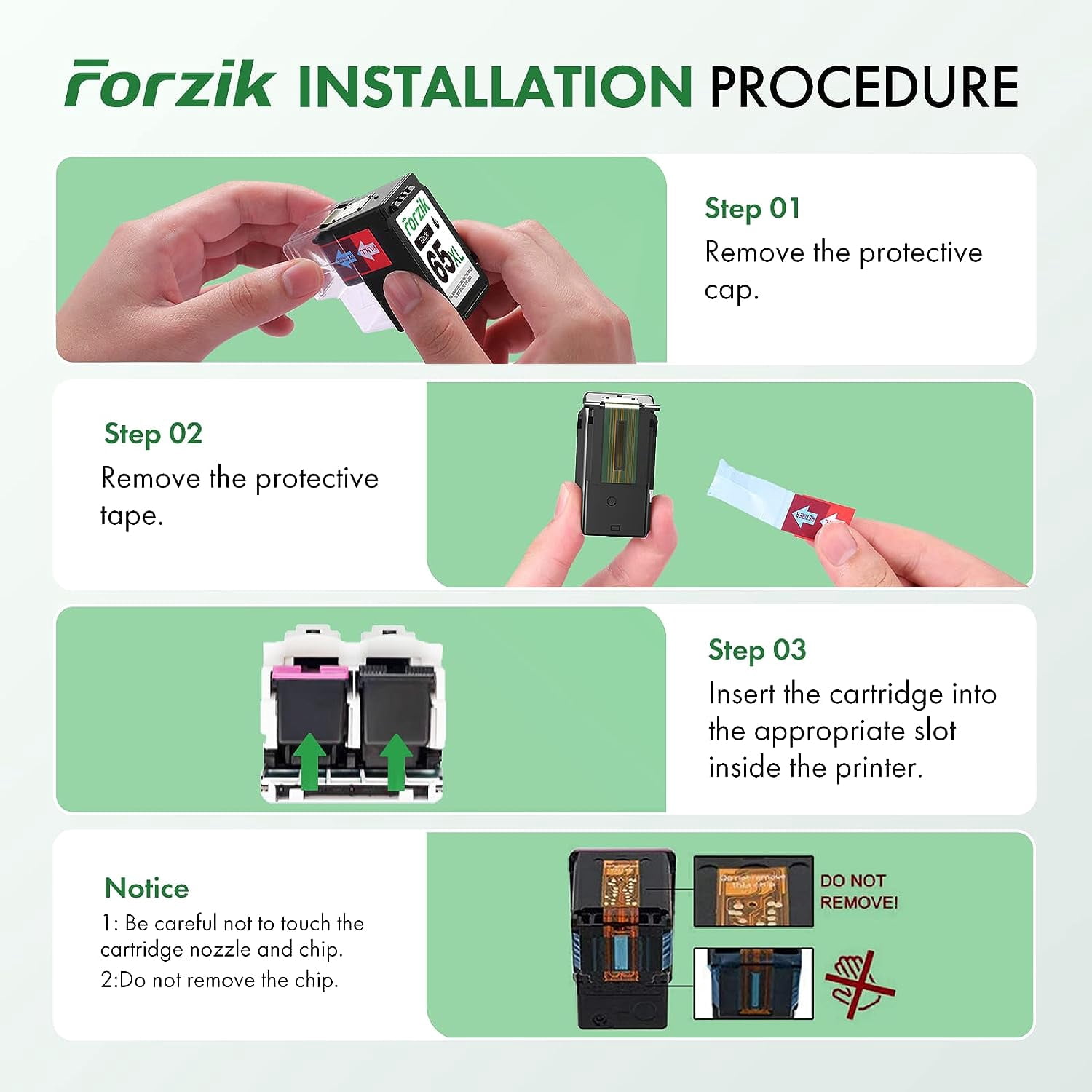 Forzik Ink Cartridges Replacement for HP Ink 65 65XL Black and Color Combo Pack Works with AMP 100 120