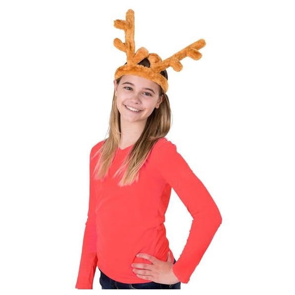 NEW Christmas Reindeer Antlers Plush Holiday Headband Party Favor One Size Fits Most With An Elastic Band
