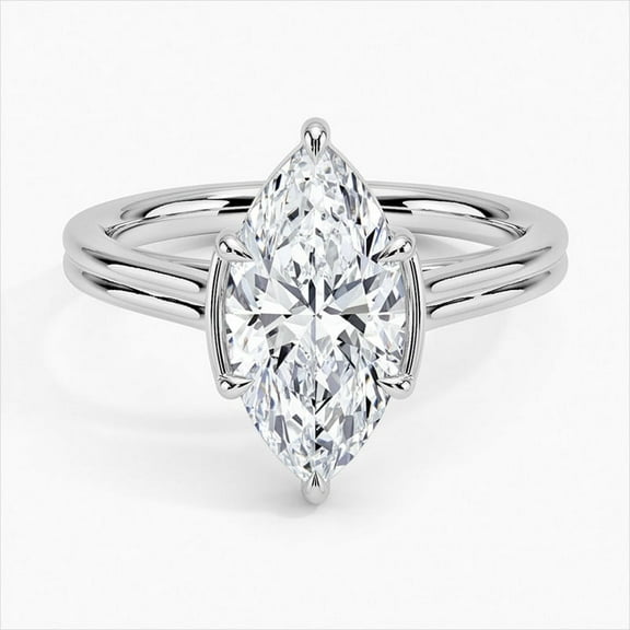 Dash Jewel Silver 14K White Gold Plated Ring for Her - Marquise Cut Excellent 2.2 Ct Diamond Ring For Women's - Two Band Solitaire Diamond Ring for Women's - Half Bazel Diamond Ring for Women's